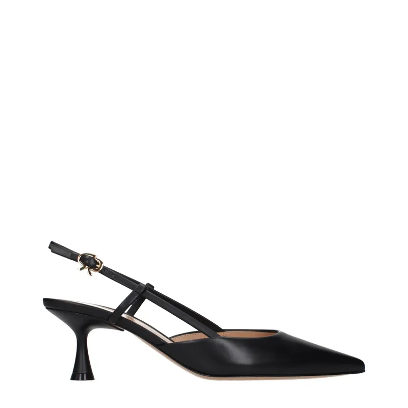 Black Leather Mid Heel Pumps