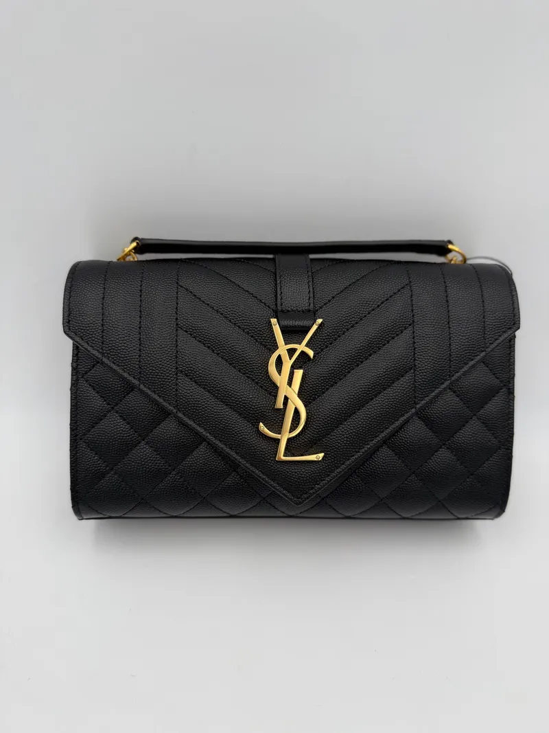 SAINT LAURENT ENVELOPE SMALL in Grain de poudre Black Handbag