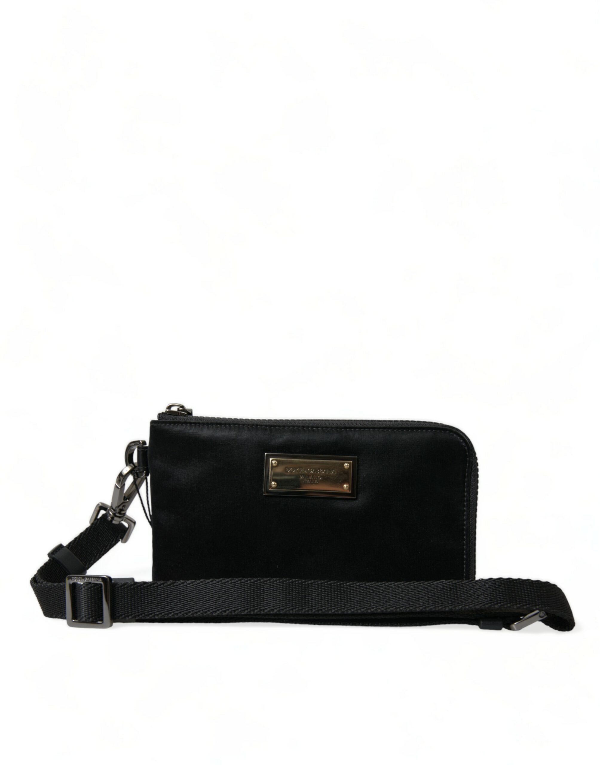【関税&送料込】Dolce & Gabbana Leather Pouch Dolce & Gabbana Elegant Black Nylon Leather Pouch with