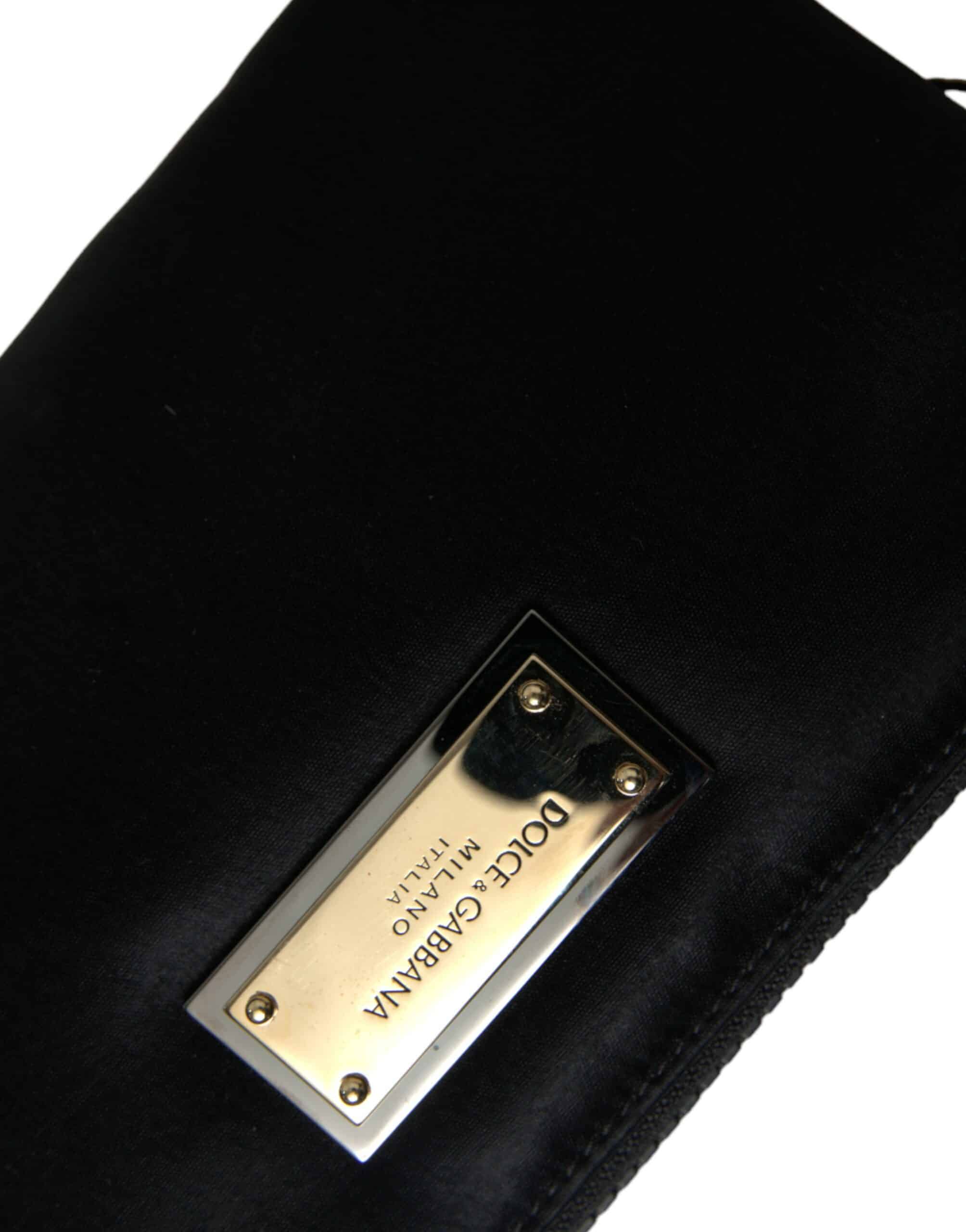 【関税&送料込】Dolce & Gabbana Leather Pouch Dolce & Gabbana Elegant Black Nylon Leather Pouch with