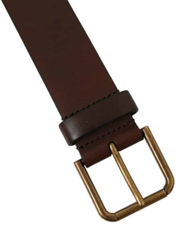 Dolce & Gabbana Brown Calf Leather Gold Metal Buckle Belt – Image 6
