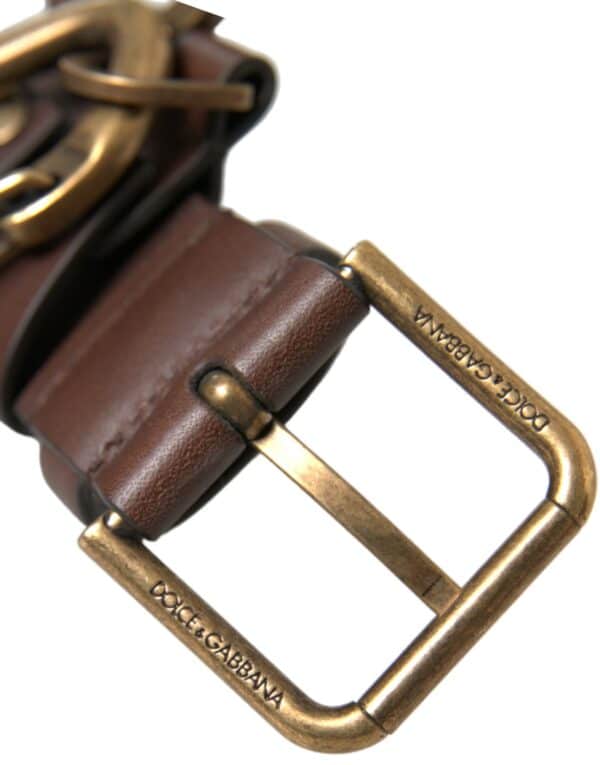 Dolce & Gabbana Brown Calf Leather Gold Metal Buckle Belt – Image 2