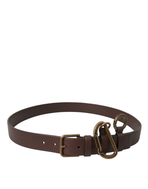 Dolce & Gabbana Brown Calf Leather Gold Metal Buckle Belt – Image 3