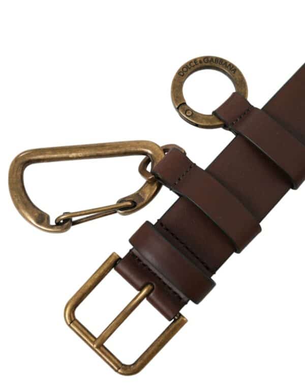 Dolce & Gabbana Brown Calf Leather Gold Metal Buckle Belt – Image 7