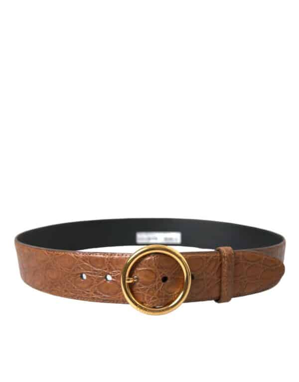 Dolce & Gabbana Brown Exotic Leather Round Buckle Belt – Image 2