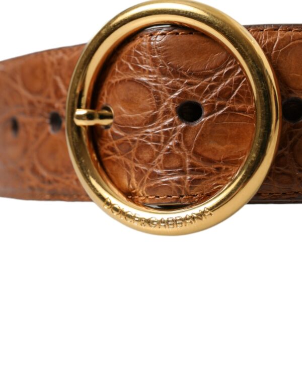 Dolce & Gabbana Brown Exotic Leather Round Buckle Belt – Image 3