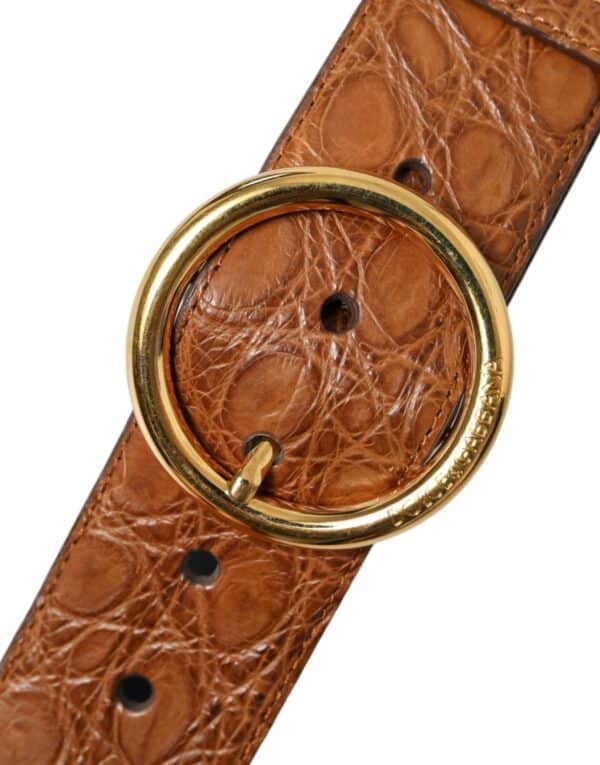 Dolce & Gabbana Brown Exotic Leather Round Buckle Belt – Image 4