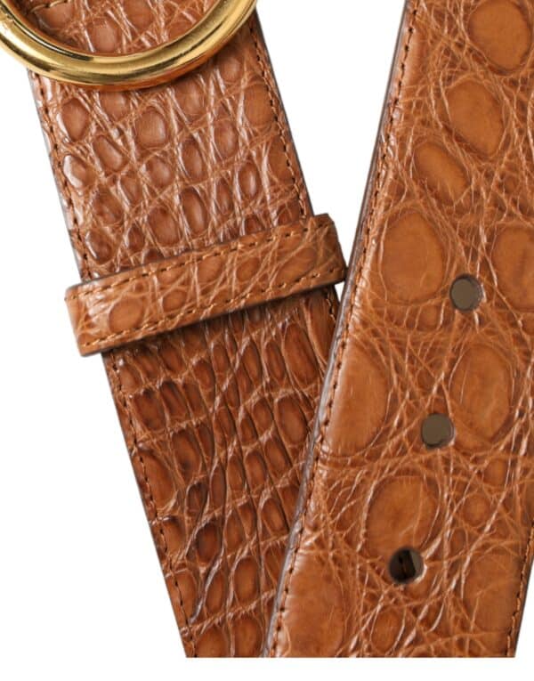 Dolce & Gabbana Brown Exotic Leather Round Buckle Belt – Image 5