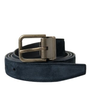 Dolce & Gabbana Blue Suede Leather Gold Metal Buckle Belt