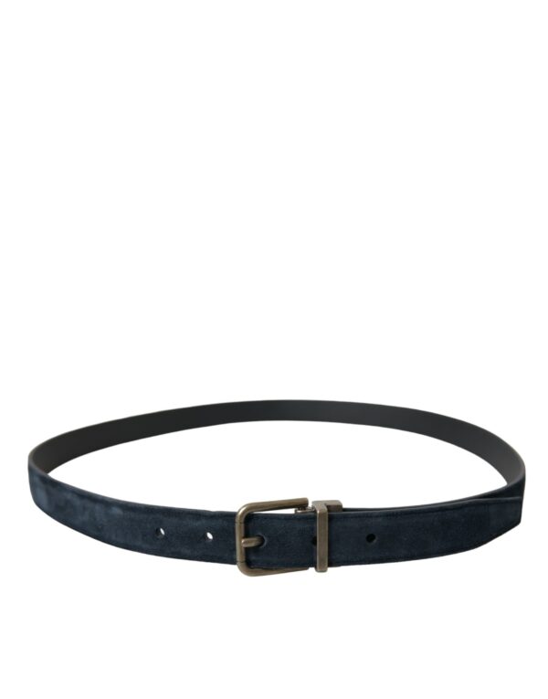 Dolce & Gabbana Blue Suede Leather Gold Metal Buckle Belt – Image 2