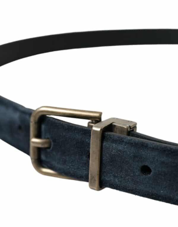 Dolce & Gabbana Blue Suede Leather Gold Metal Buckle Belt – Image 3