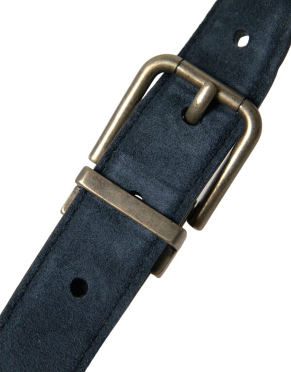 Dolce & Gabbana Blue Suede Leather Gold Metal Buckle Belt – Image 6