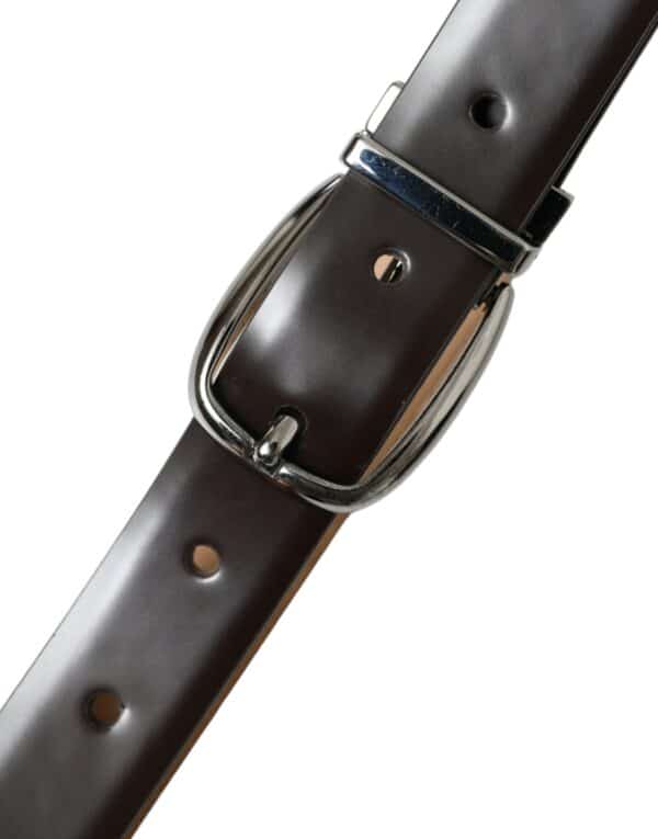Dolce & Gabbana Dark Brown Leather Silver Metal Buckle Belt – Image 5