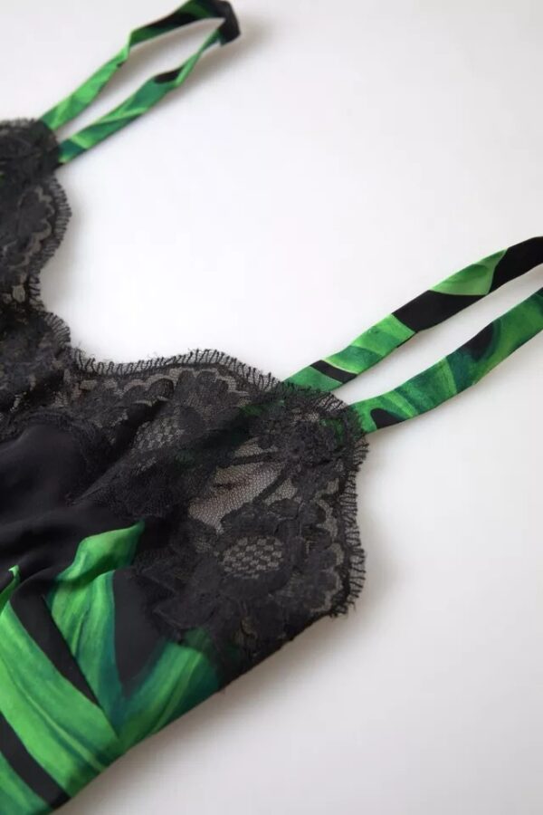 Dolce & Gabbana Black Philodendron Print Silk Camisole Underwear – Image 4
