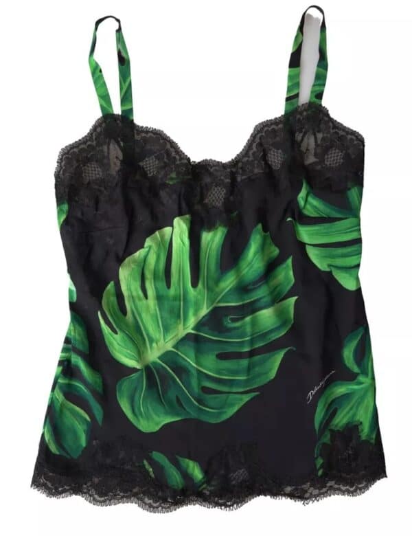Dolce & Gabbana Black Philodendron Print Silk Camisole Underwear – Image 2
