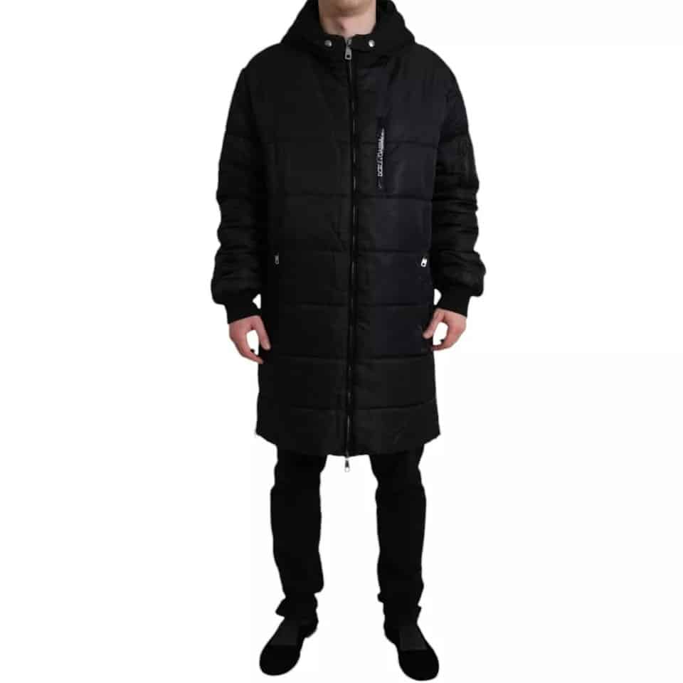 Dolce & Gabbana Black Nylon Hooded Parka Coat Winter Jacket