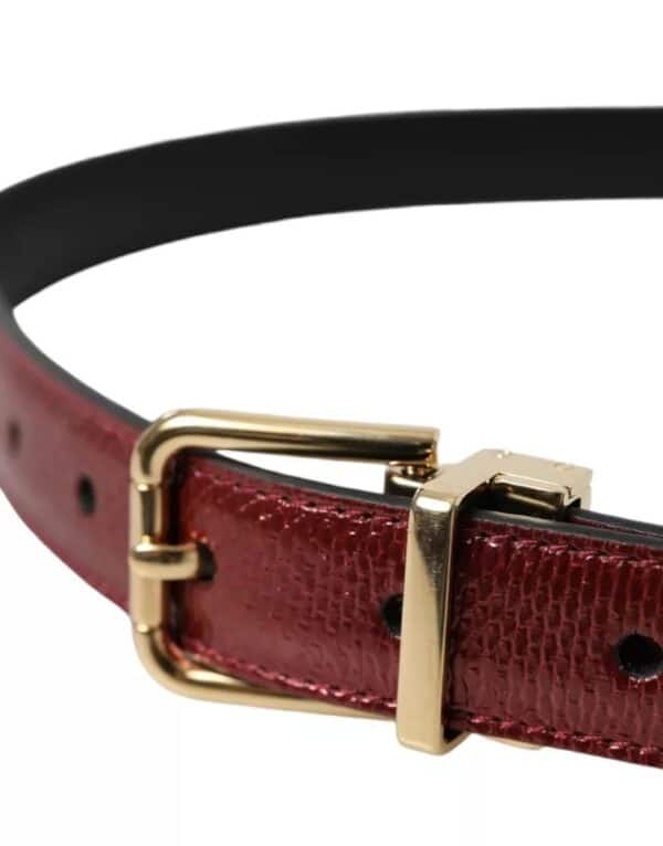 Dolce & Gabbana Maroon Leather Gold Metal Buckle Men Belt – Image 3