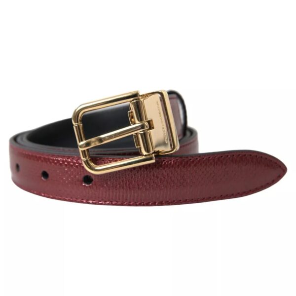 Dolce & Gabbana Maroon Leather Gold Metal Buckle Men Belt – Image 7