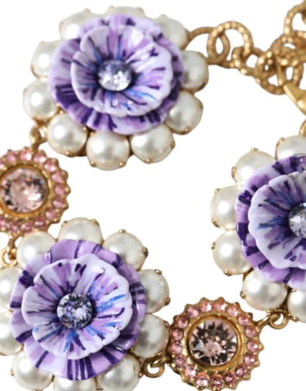 Dolce & Gabbana Gold FIORI BLOOMING Floral Baroque Crystals Bracelet – Image 3