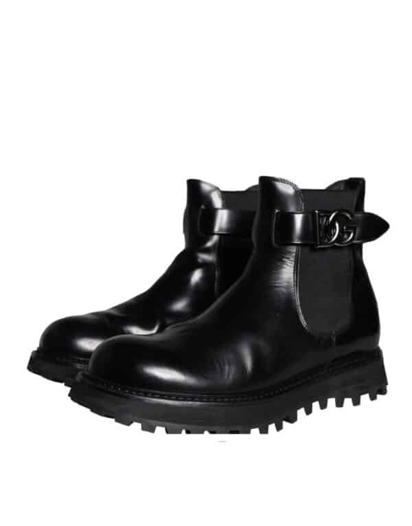 Dolce & Gabbana Black Belted DG Logo Men Chelsea Boots Shoes – Image 3