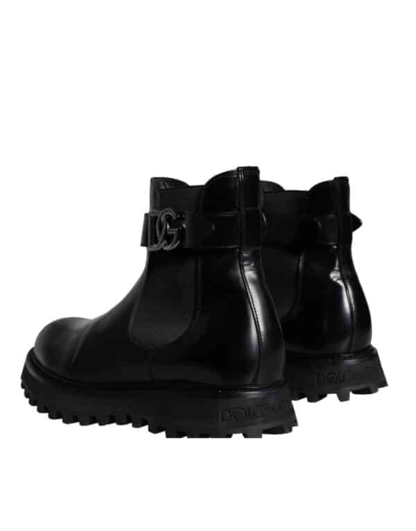 Dolce & Gabbana Black Belted DG Logo Men Chelsea Boots Shoes – Image 4