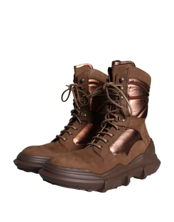 Dolce & Gabbana Brown Suede Leather Military Combat Men Boots Shoes – Image 3