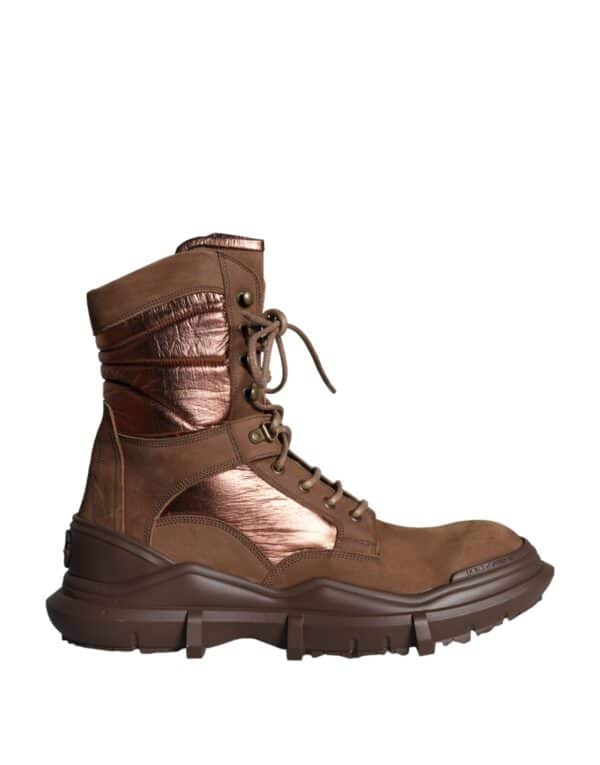 Dolce & Gabbana Brown Suede Leather Military Combat Men Boots Shoes – Image 5
