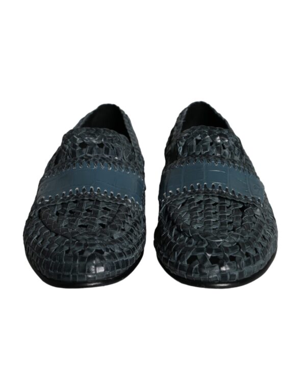 Dolce & Gabbana Blue Woven Leather Slip On Loafers Men Shoes – Image 2