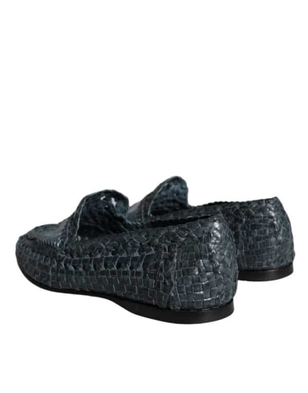 Dolce & Gabbana Blue Woven Leather Slip On Loafers Men Shoes – Image 4