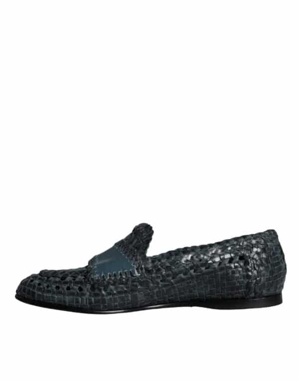 Dolce & Gabbana Blue Woven Leather Slip On Loafers Men Shoes – Image 5