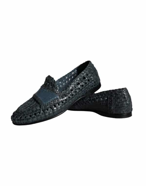 Dolce & Gabbana Blue Woven Leather Slip On Loafers Men Shoes – Image 7
