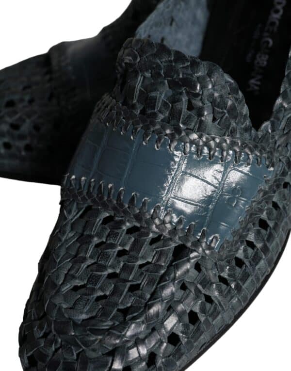 Dolce & Gabbana Blue Woven Leather Slip On Loafers Men Shoes – Image 8