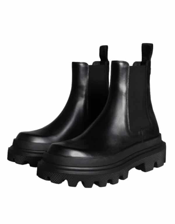 Dolce & Gabbana Black Leather Slip On Stretch Trekking Boots Shoes – Image 3