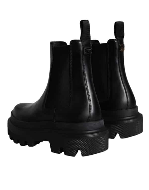 Dolce & Gabbana Black Leather Slip On Stretch Trekking Boots Shoes – Image 4