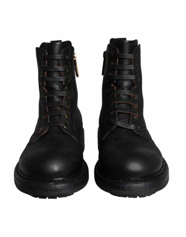 Dolce & Gabbana Black Lace Up Mid Calf Boots Men Shoes – Image 2