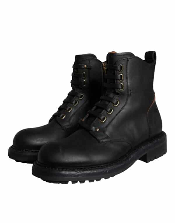 Dolce & Gabbana Black Lace Up Mid Calf Boots Men Shoes – Image 3