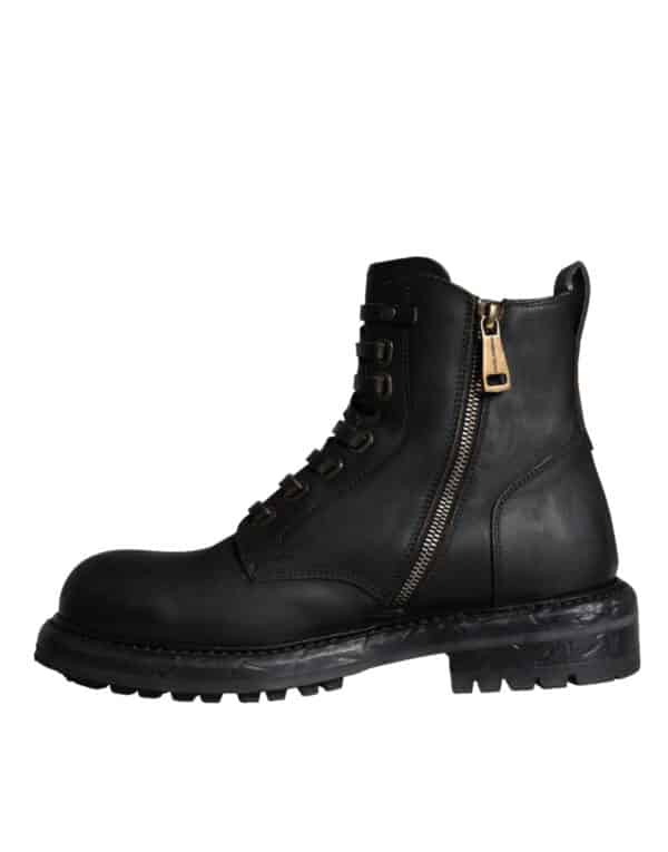 Dolce & Gabbana Black Lace Up Mid Calf Boots Men Shoes – Image 5
