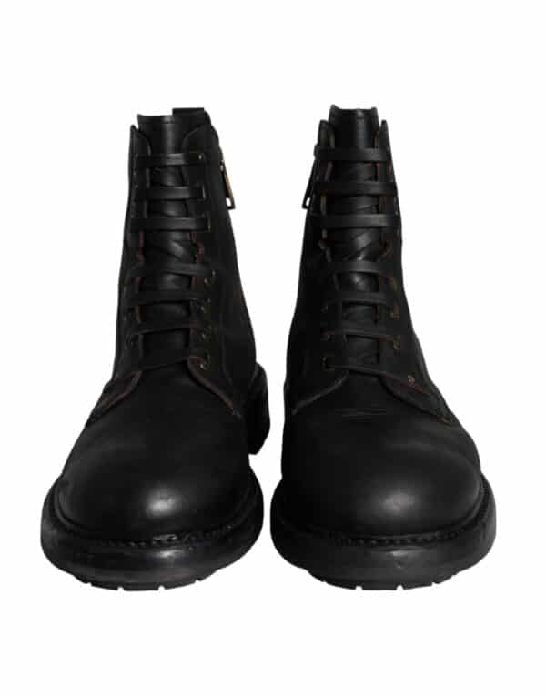 Dolce & Gabbana Black Lace Up Mid Calf Boots Men Shoes – Image 2