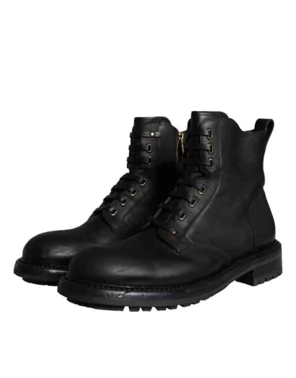 Dolce & Gabbana Black Lace Up Mid Calf Boots Men Shoes – Image 3