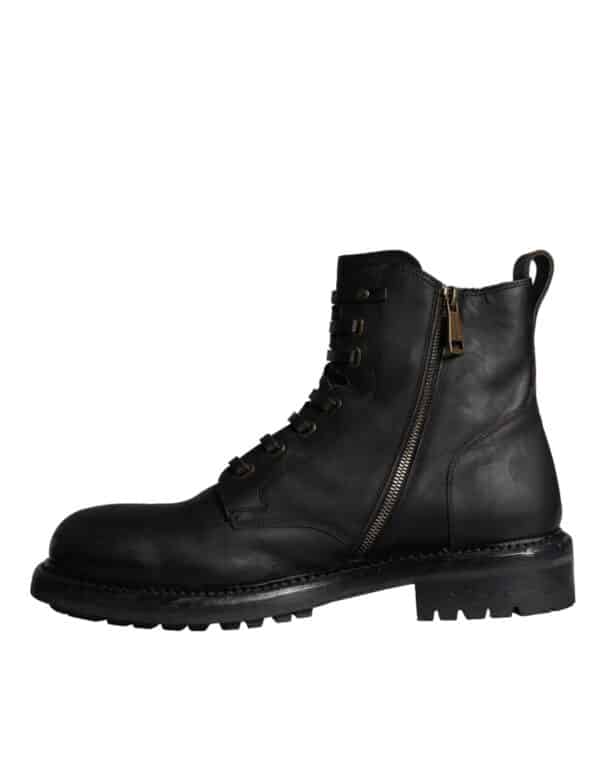 Dolce & Gabbana Black Lace Up Mid Calf Boots Men Shoes – Image 5