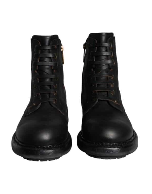 Dolce & Gabbana Black Lace Up Mid Calf Boots Men Shoes – Image 2