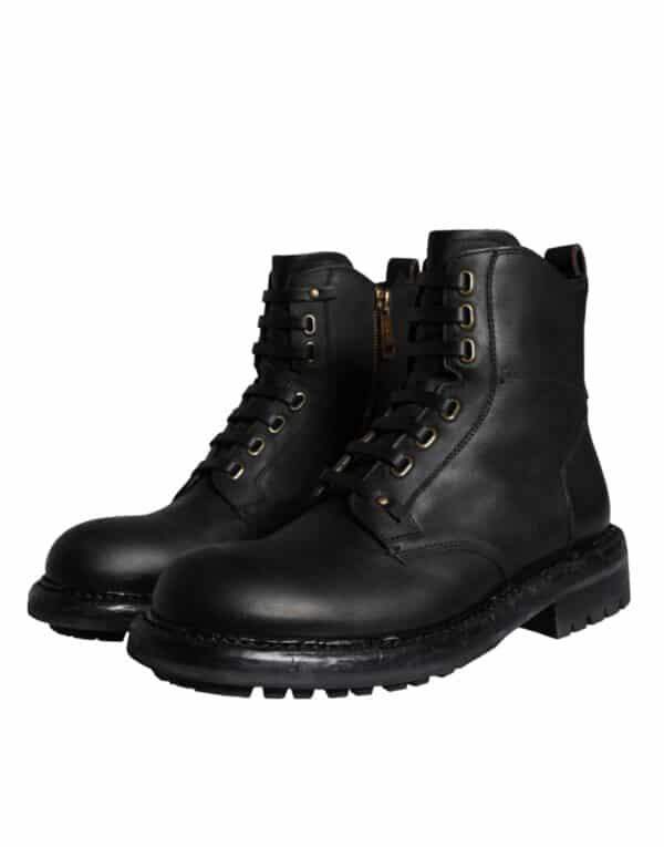 Dolce & Gabbana Black Lace Up Mid Calf Boots Men Shoes – Image 3