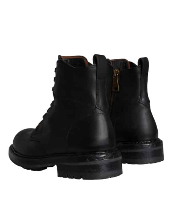 Dolce & Gabbana Black Lace Up Mid Calf Boots Men Shoes – Image 4