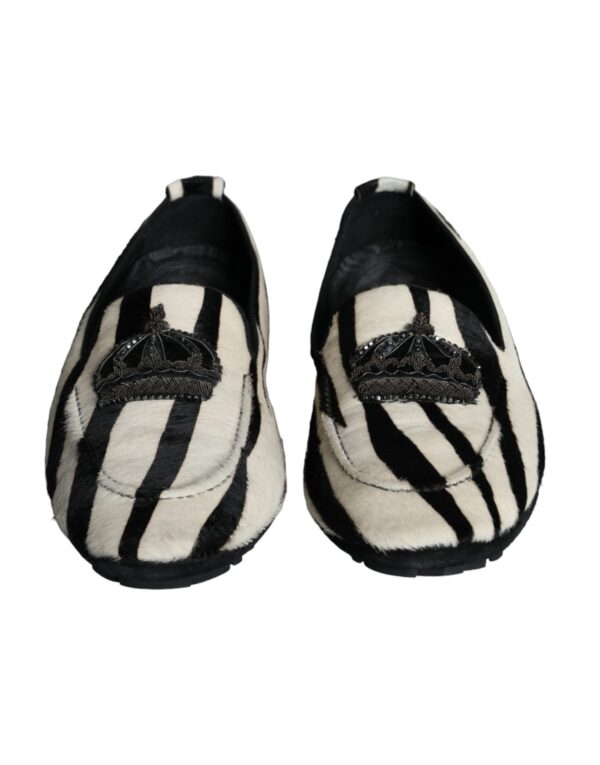 Dolce & Gabbana Black White Calf Fur Slip On Loafers Men Shoes – Image 2