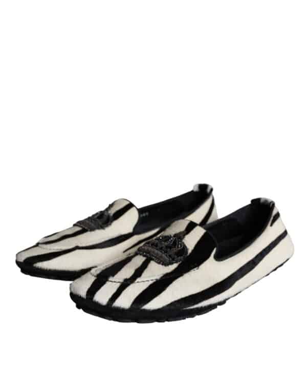 Dolce & Gabbana Black White Calf Fur Slip On Loafers Men Shoes – Image 3