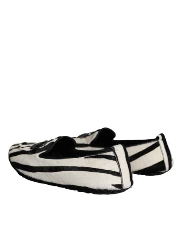 Dolce & Gabbana Black White Calf Fur Slip On Loafers Men Shoes – Image 4