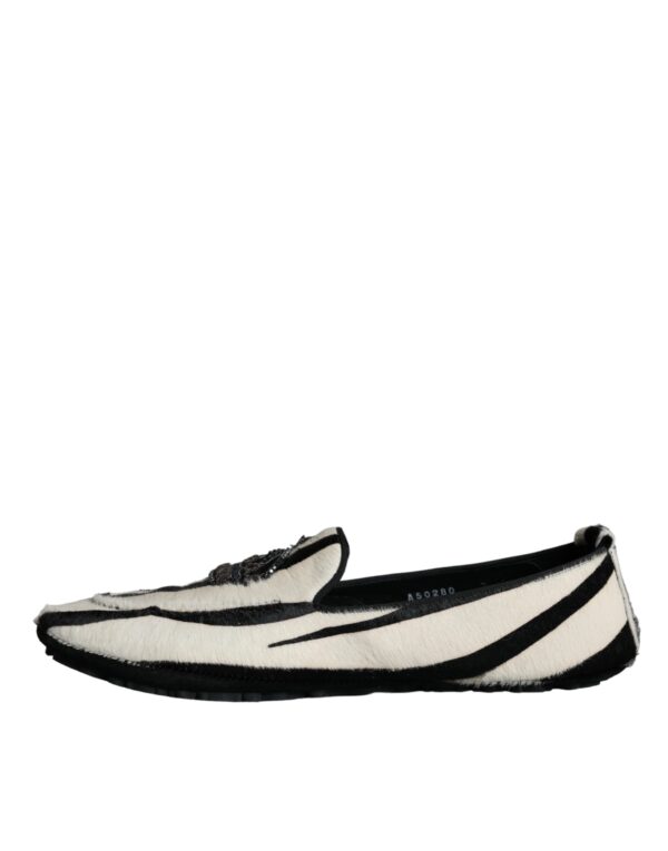 Dolce & Gabbana Black White Calf Fur Slip On Loafers Men Shoes – Image 5