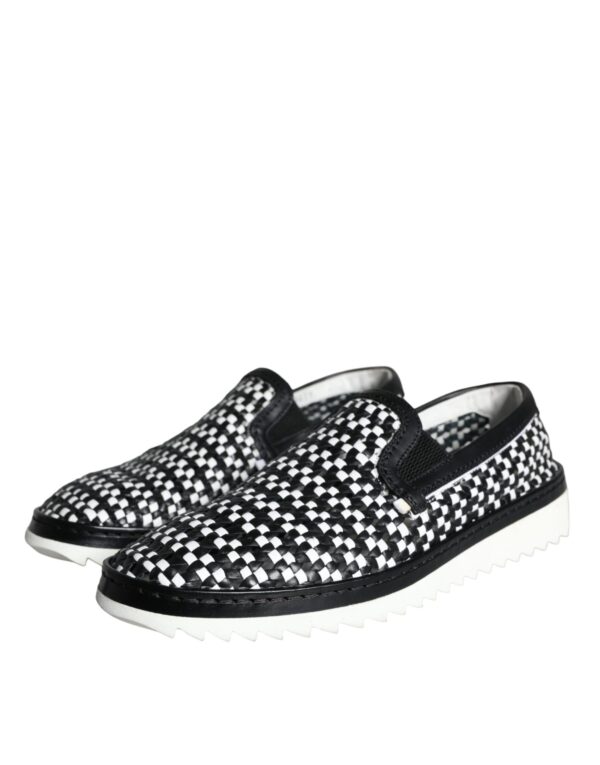 Dolce & Gabbana Black White Weaved Slip On Men Loafers Shoes – Image 3