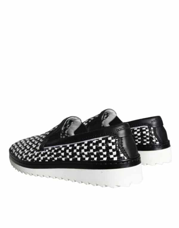 Dolce & Gabbana Black White Weaved Slip On Men Loafers Shoes – Image 4