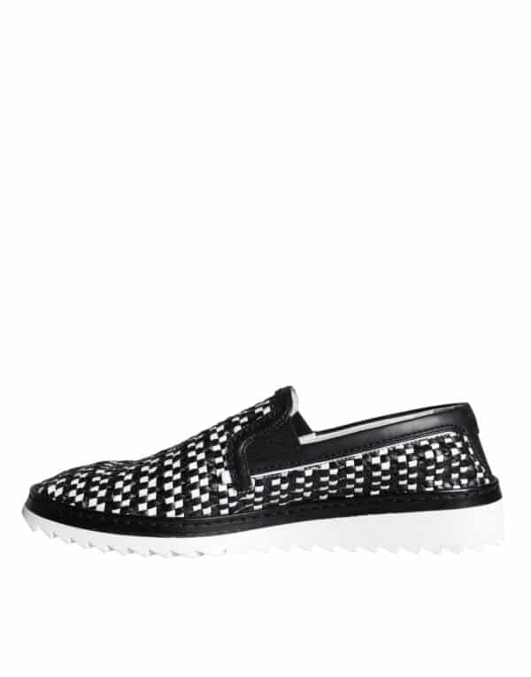 Dolce & Gabbana Black White Weaved Slip On Men Loafers Shoes – Image 6